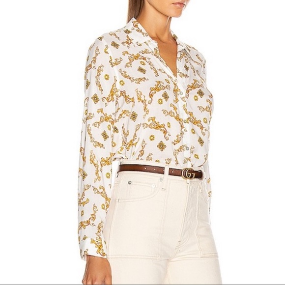 NEW L’AGENCE XS Holly Slim Long Sleeve Blouse Ivory Gold - Picture 12 of 14